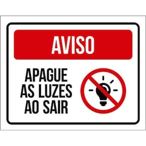 Kit 5 Placas Sinalização - Aviso Apague Luzes Sair Vermelha