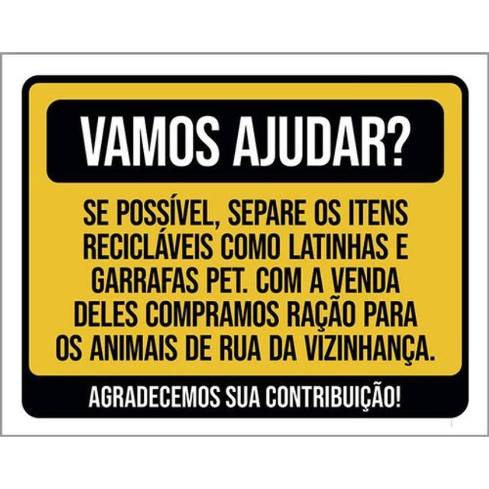 Kit 10 Placas Sinalização - Vamos Ajudar Separe Recicláveis