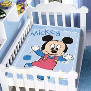 Cobertor Bebê Jolitex Raschel Mickey Passinhos Azul Claro