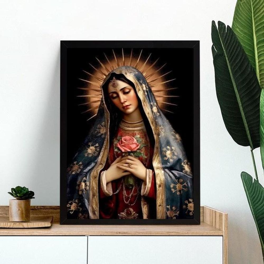 Quadro Nossa Senhora Com Rosa 24X18Cm - Com Vidro