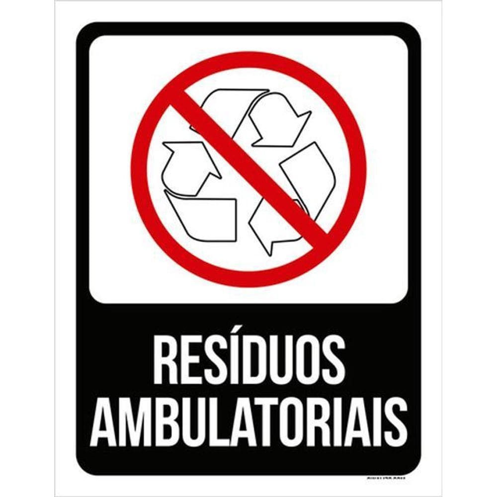 Kit 3 Placas Sinalização - Lixo Preta Resíduos Ambulatoriais