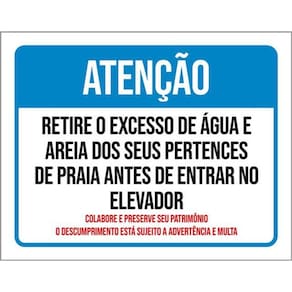Kit 10 Placas Atenção Retire Excesso Água Areia Dos Pés