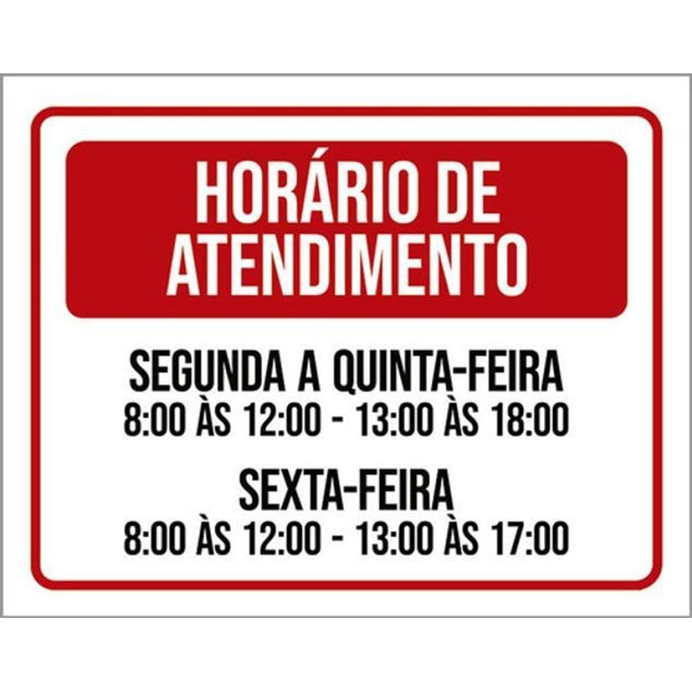 Kit 5 Placa Horário Atendimento Segunda Quinta 8 As 1236X46