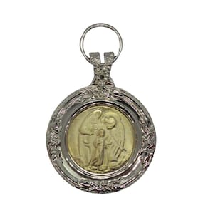 Medalhão De Berço Anjo Da Guarda Prateado/Dourado