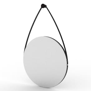Espelho Adnet Wood Preto Alça Corino Preto 38 Cm