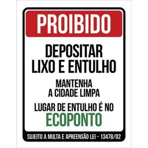 Kit 5 Placa Proibido Depositar Lixo E Entulho Ecoponto36X46