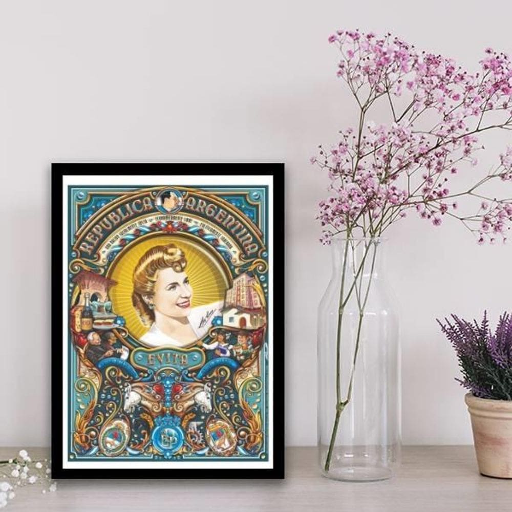 Quadro Evita Republica Argentina 45X34Cm - Madeira Preta