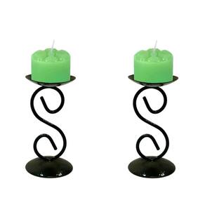 2 Castiçal 1 S Com Vela Verde Mesa Decoração Candelabro