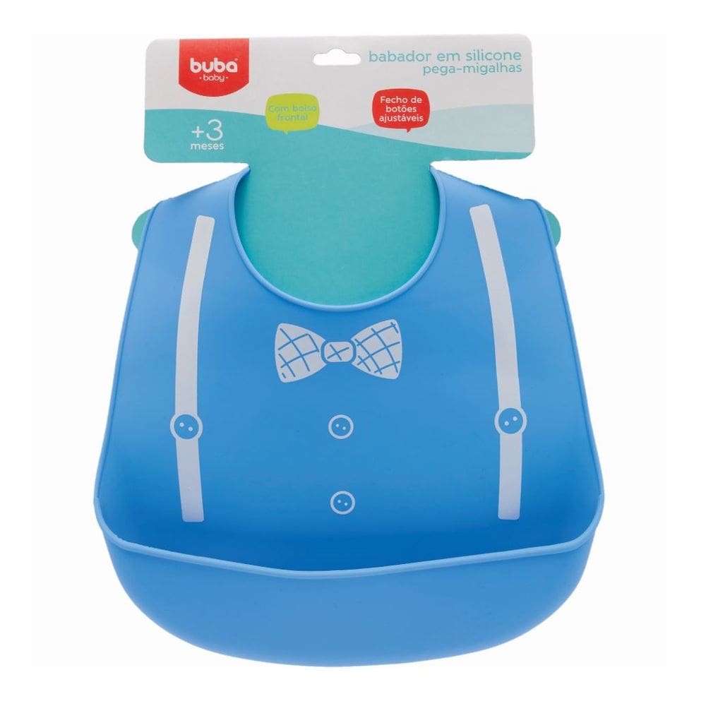 Babador De Silicone Com Pega Migalhas Azul Buba Baby