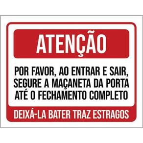 Kit 3 Placas Atenção Entrar Sair Segure Maçaneta