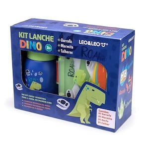 Kit Lanche Dino Garrafa Plastica 500Ml + Marmita 700Ml - Caixa C/ 1 Kit Leoeleo