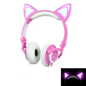 Headphone Orelha de Gato Rosa com LED HFC22