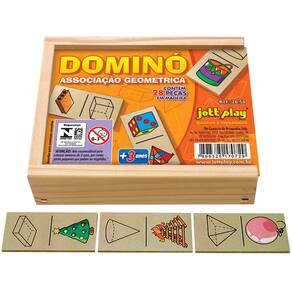 Dominó Geométrico - Jogo de Madeira 28 Peças 16x13x3,5cm