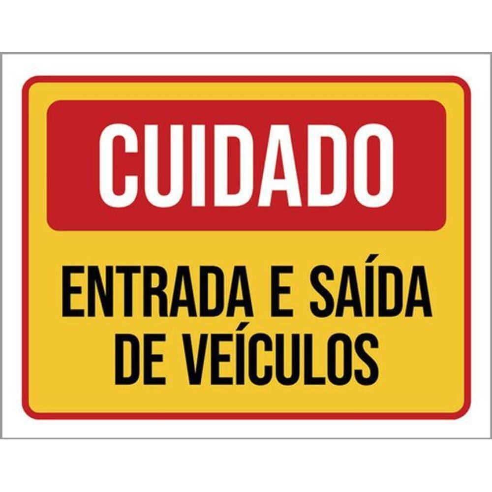 Kit 3 Placas Cuidado Entrada E Saída De Veículos Vermelha