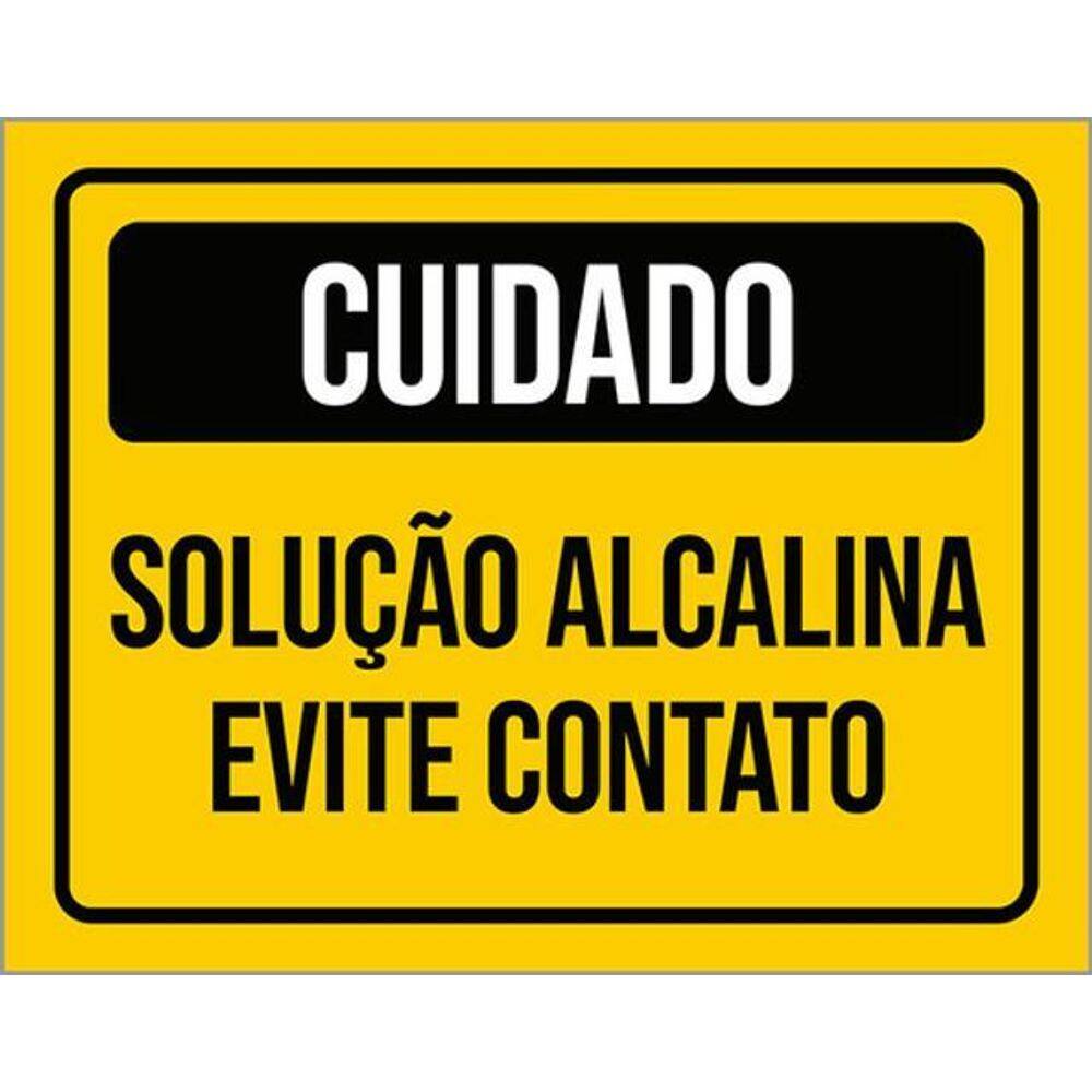 Kit 3 Placas Sinalização Atenção Solução Alcalina Evite