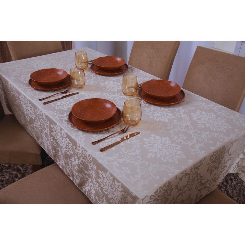 Toalha Mesa Jacquard 8 Lugares 1,35x2,60 Bege