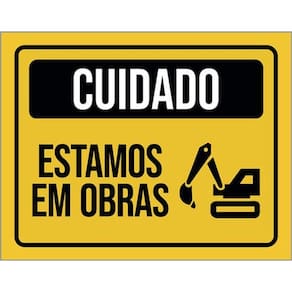 Kit 3 Placas Cuidado Estamso Em Obras Ícone Amarela