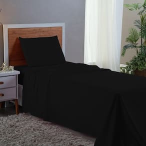 Jogo de Cama Solteiro 3 pçs Premium Percal 400 Fios Preta