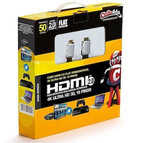Cabo Hdmi 2.0 Flat Desmontável 19 Pinos, 4K, Ultra Hd, 3D 50