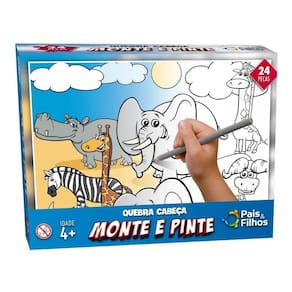Quebra Cabeça Monte E Pinte 24 Pç Animais Safari Pais Filhos