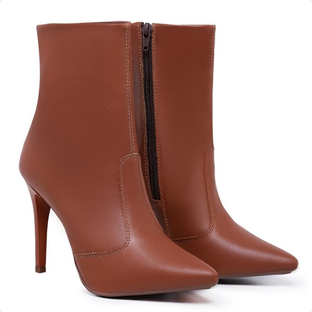 Bota Feminina Bico Fino Fechamento Zíper Moderna Casual