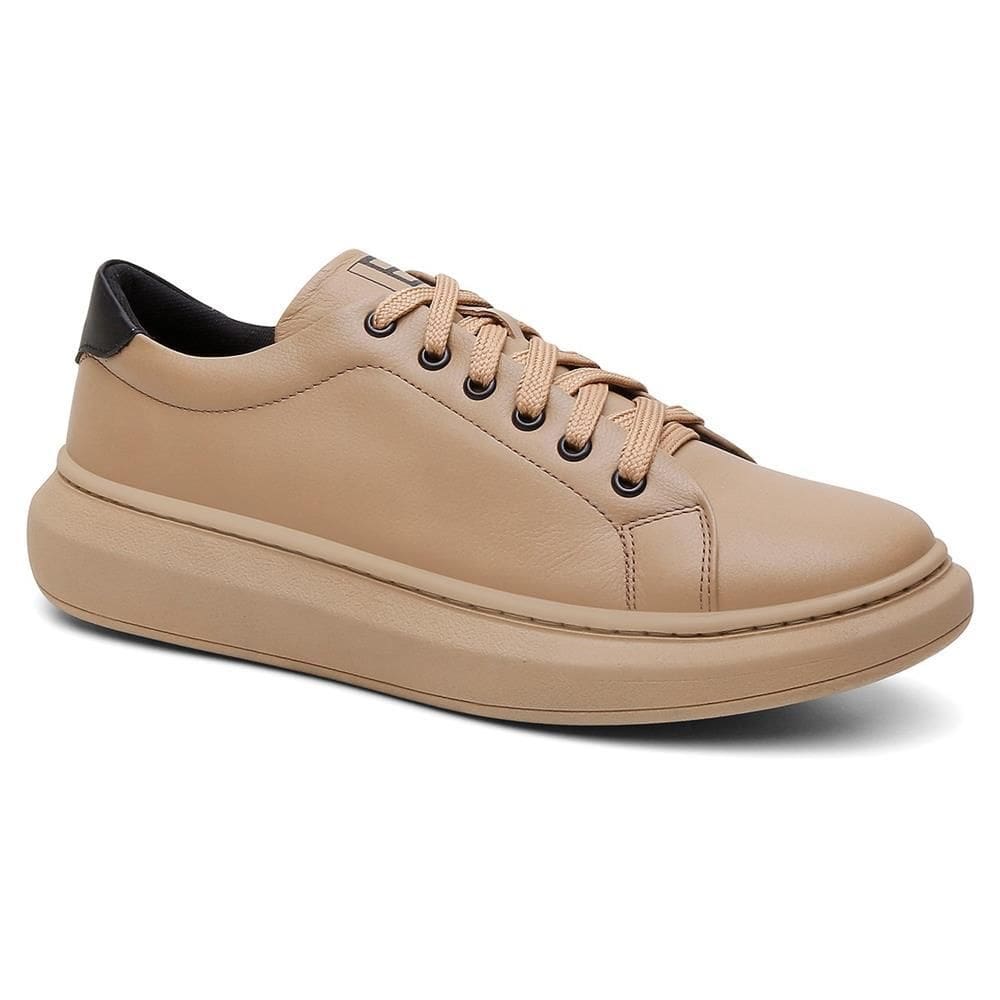 Tênis Masculino Couro Fechamento Cadarço Casual Moderno