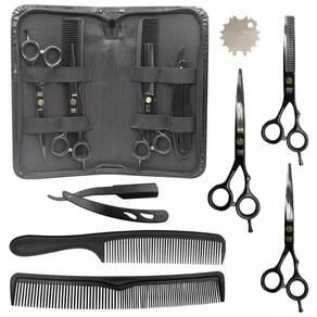 Kit 3 Tesouras Barbeiro Profissional Preto 6.0 Estojo