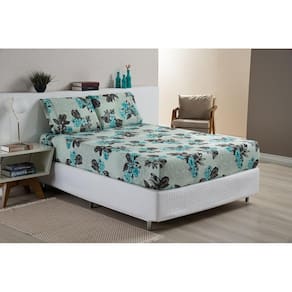 Jogo De Lençol Estampado Para Cama Box Casal Flores Verdes