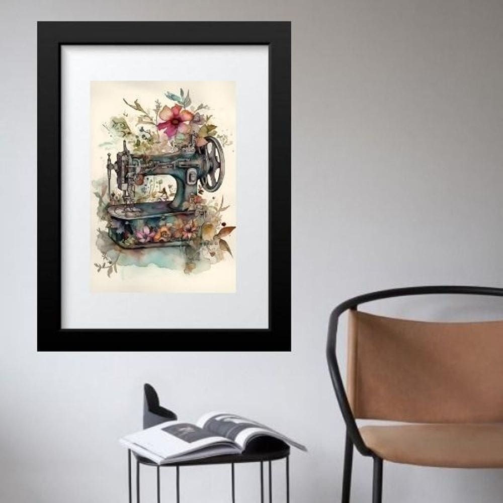 Quadro Máquina De Costura Flores - 60X48Cm