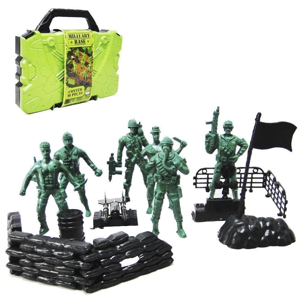 Boneco Soldado Militar Acessorio Base Militar 16 Peca Maleta