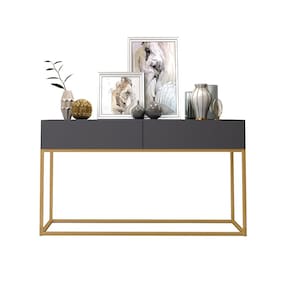 Aparador Sala Star / Jantar Eros Decoração Sofisticada Cinza Base Dourado