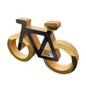 Bicicleta Em Madeira Decoryou Ref 320 Preto E Ouro Espelhado