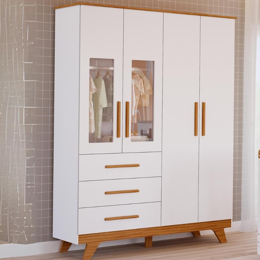Guarda Roupa Retrô 4 Portas 100% MDF - Móveis Peroba