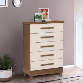 Comoda 5 Gavetas Paola Cor Mel E Off White - Rud Rack