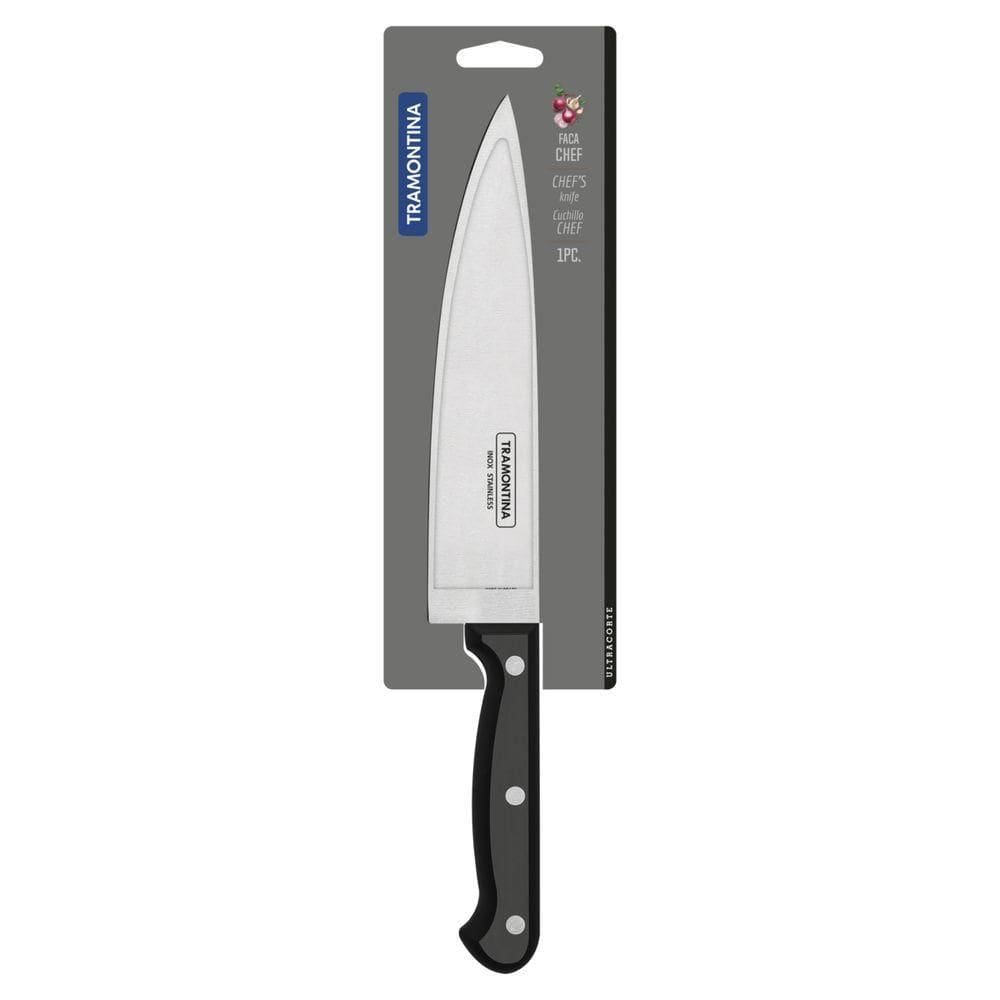 Faca Chef Tramontina Ultracorte Com Lamina Em Aço Inox E Cabo De Polipropileno Preto 8"