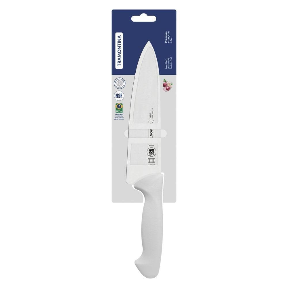 Faca Chef Tramontina Premium Com Lamina Em Aço Inox E Cabo De Polipropileno Branco 8"