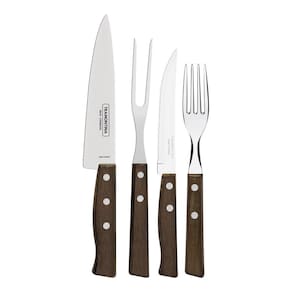 Jogo De Talheres Para Churrasco Tramontina Em Aço Inox Com Cabo De Madeira Natural 14 Peças
