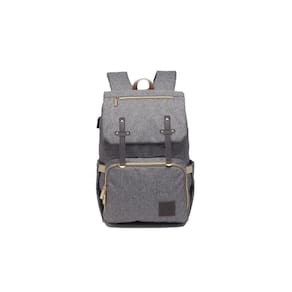 Bolsa Mochila Maternidade Donna Laço Bebê LB Ayane Fivelas de Couro Cinza