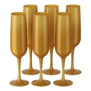 Kit Celebration 6 Taças Espumante 160Ml Dourado Glitter Coza