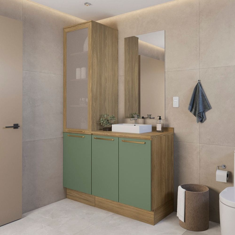 Conjunto de Banheiro 2 Peças com Tampo Nogueira/Verde Oliva