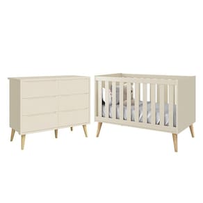Jogo de Quarto Infantil Theo Cômoda 6 Gavetas e Berço com Pés Madeira Natural- Reller Móveis