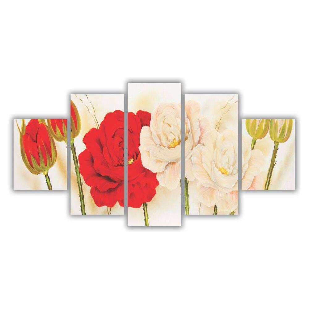 Quadros Mosaico Mdf Flores Vermelho E Branco 115X60Cm
