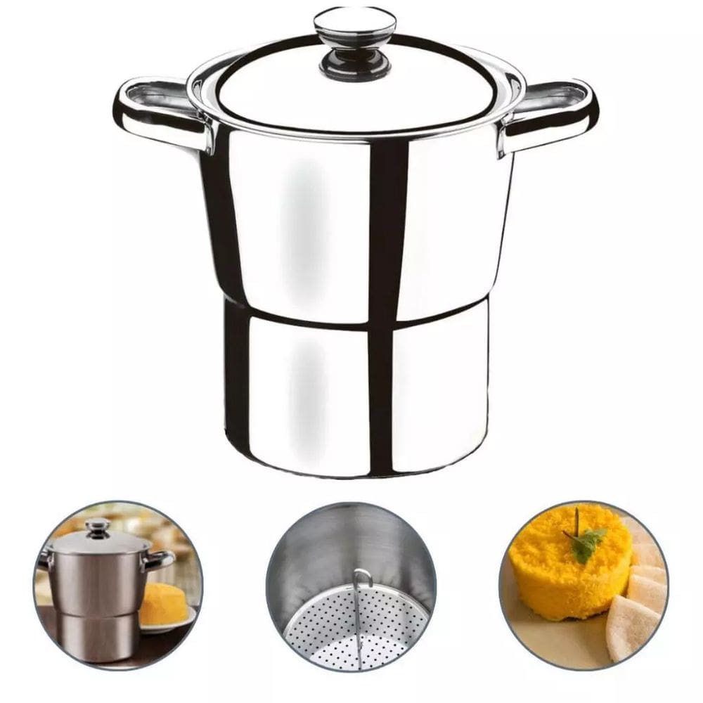 Cuscuzeira 2 Litros Lyon 16cm em Inox Brinox Profissional (Ideal para Fogão de Indução e Lava Louças)