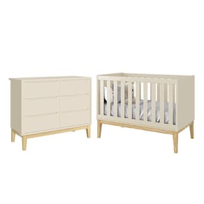 Jogo de Quarto Infantil Classic Cômoda 6 Gavetas e Berço com Pés Madeira Natural- Reller Móveis