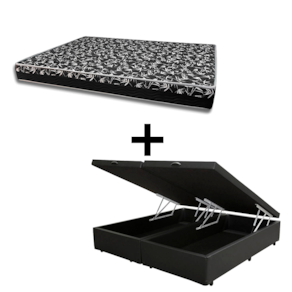 Cama Box Baú Casal 138 Bipartido Tecido Sintético Preto Com Colchão Belize Bello Box - D33 Preto 58x138x188
