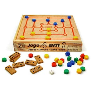 Jogo 4 em 1 Dama Trilha Ludo e Dominó Educativo Pedagógico