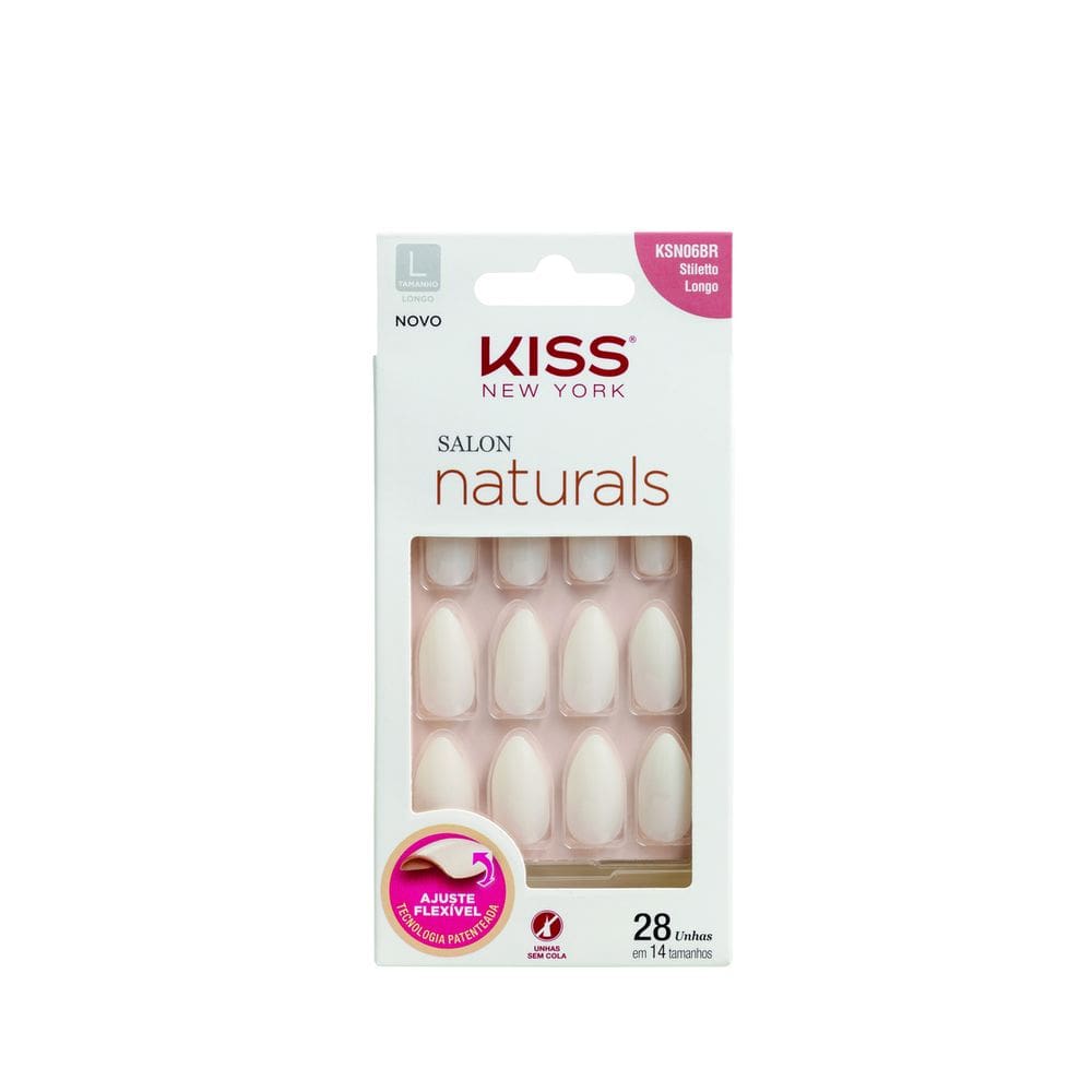 Unhas Postiças Salon Natural Longo Estileto  Kiss NY