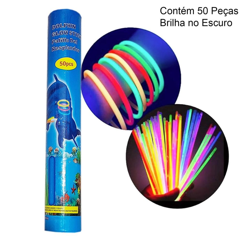 Pulseira Neon Colorida Brilha no Escuro Fluorescente Festa Balada - Tubo com 50 Peças