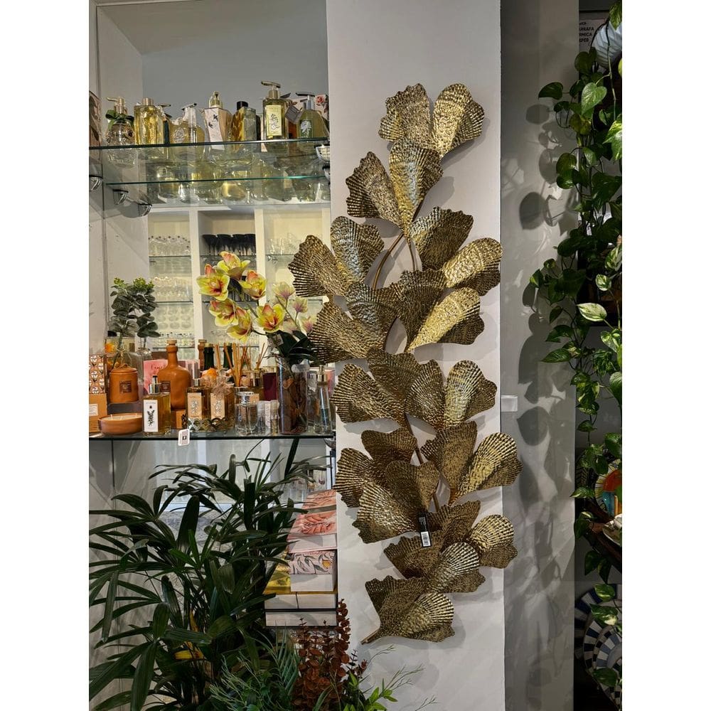 Escultura De Parede Folhas Douradas 146X9x54cm