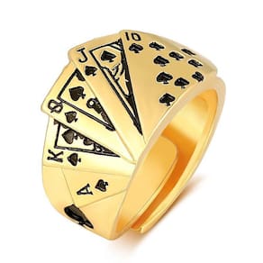 Anel Banhado A Ouro Ajustável Cartas Baralho